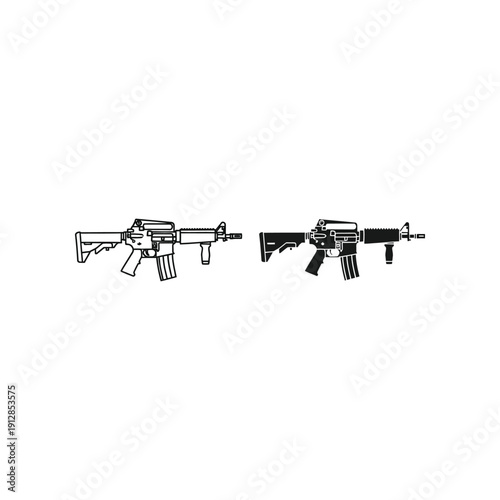 Two modern assault rifles with different stock configurations shown side by side