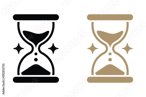 Two hourglass icons display passing time with simple, elegant visual.