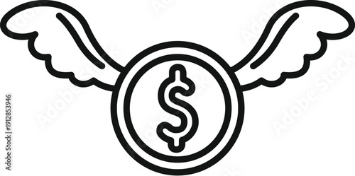 Dollar coin with wings representing money loss and financial instability
