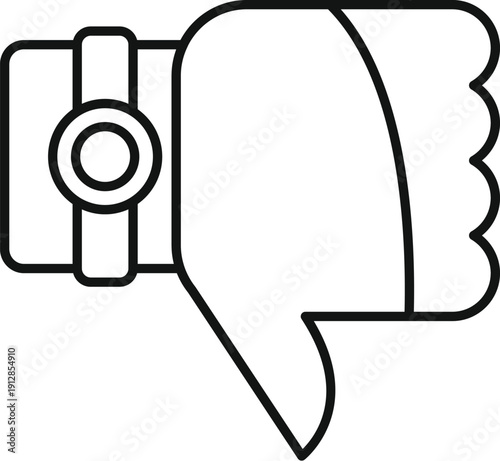 Hand with a smartwatch making a thumbs down gesture, symbolizing dislike or rejection