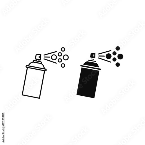 Two spray paint cans emitting different types of paint particles in mid-air