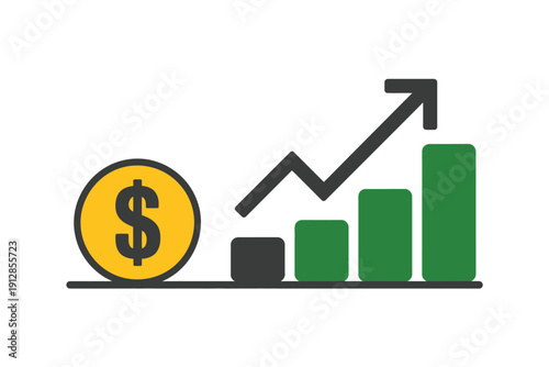 Golden dollar coin next to ascending bar graph indicates significant.