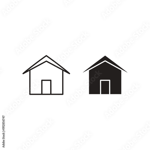 Contrasting styles of simple house icons with different fill appearances