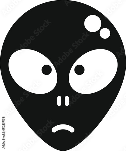 Extraterrestrial gray alien head with large eyes looking down, expressing a sad mood