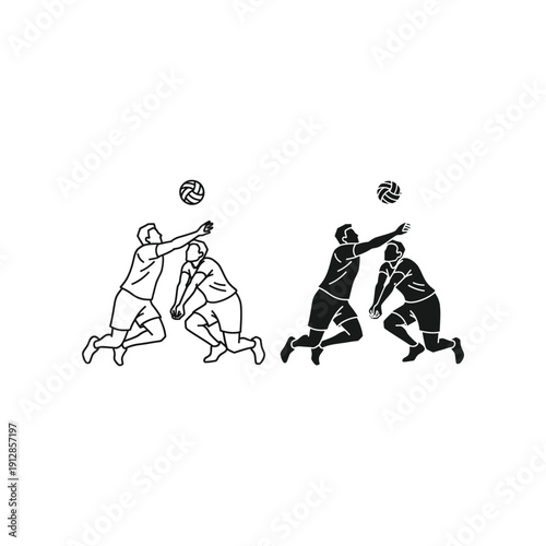 Two volleyball players competing for the ball during an intense match