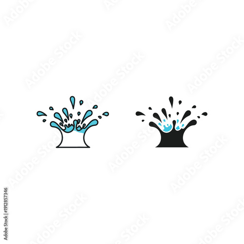 Contrast of water and ink splashes erupting from containers in artistic style