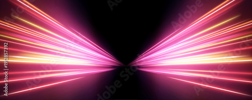 Dynamic light streaks flow along a futuristic highway, blending pink, blue, and green tones. Motion feels unstoppable. Ideal for tech or city concepts.