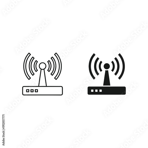 Two icons illustrating wireless routers with signal waves extending from their antennas