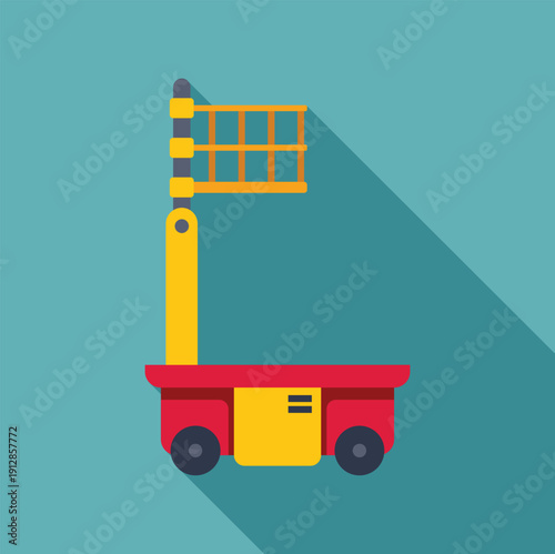 Cherry picker lift with platform for working at height, featuring flat design