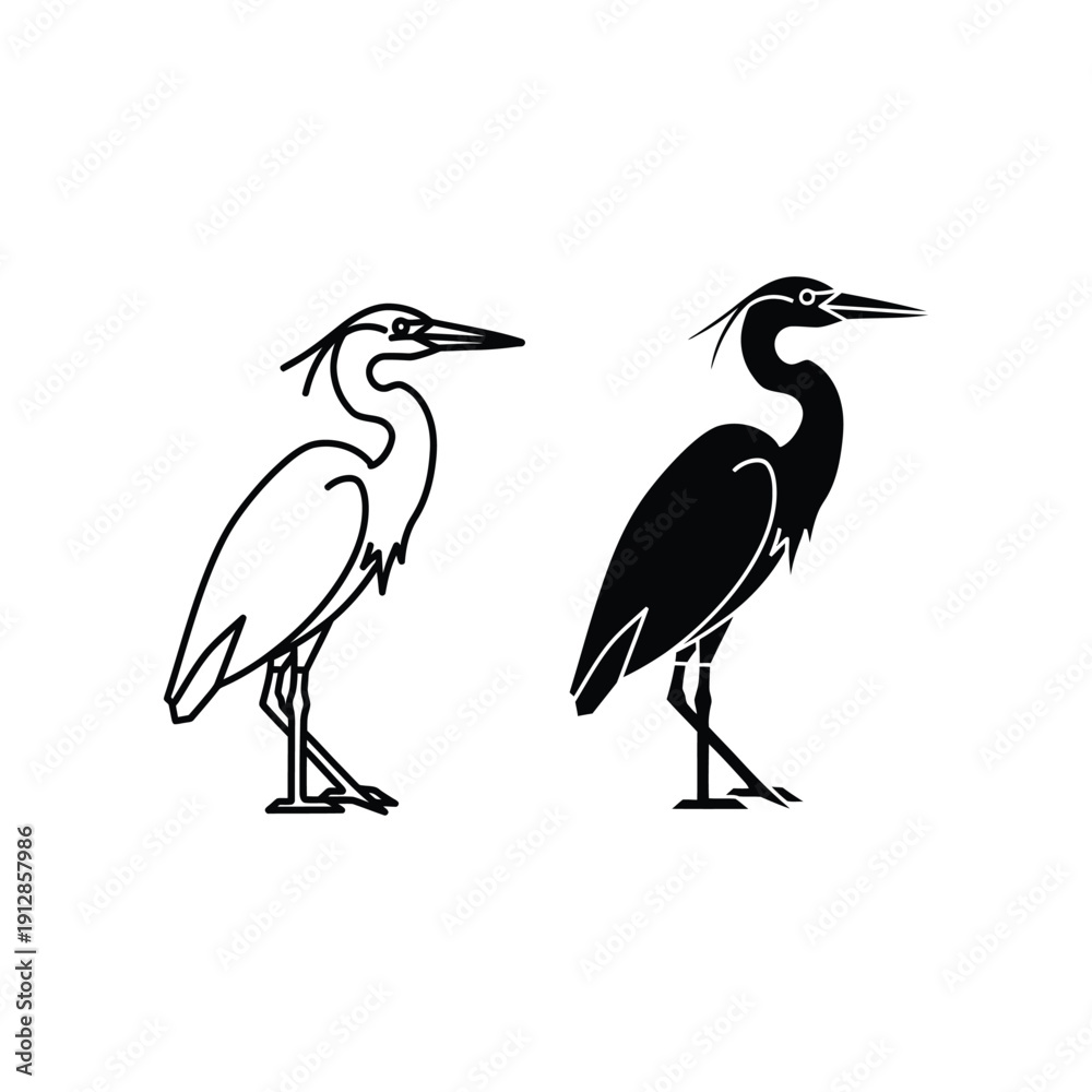 Obraz premium Contrasting silhouettes of two distinct bird species standing side by side.