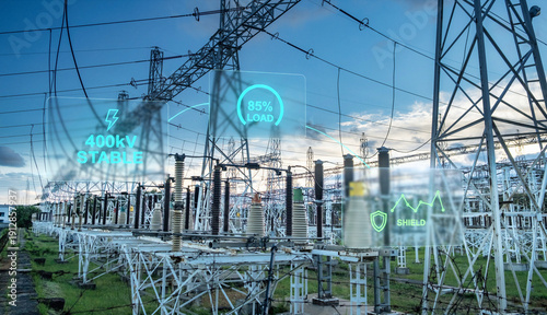 Φωτογραφία A futuristic smart grid concept illustrating real-time data overlays on a high-v