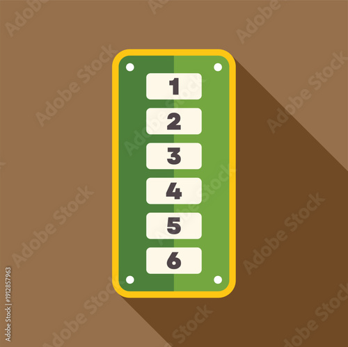 Scoreboard displaying numbers 1 to 6 in a flat design style