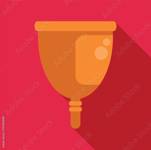 Menstrual cup in a flat design style against a crimson background with long shadow