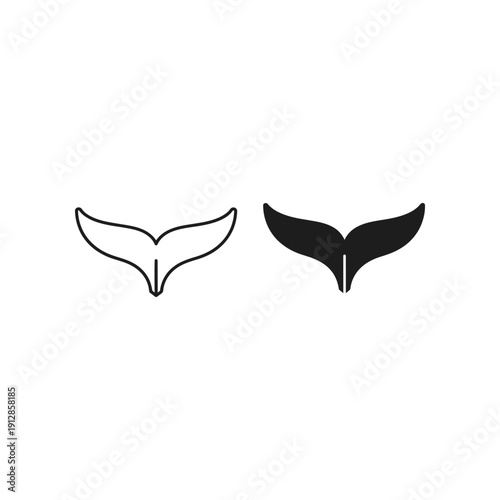 Contrasting silhouettes of whale tails in black and white line art styles