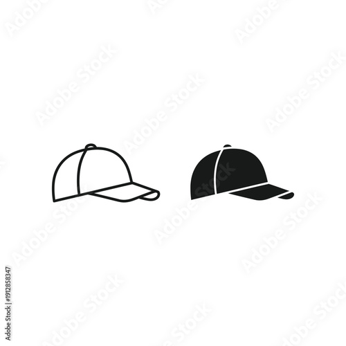 Black and white illustration of two different baseball caps side by side