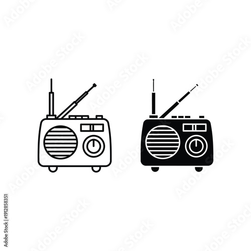Vintage radio receivers in contrasting black and white silhouette style