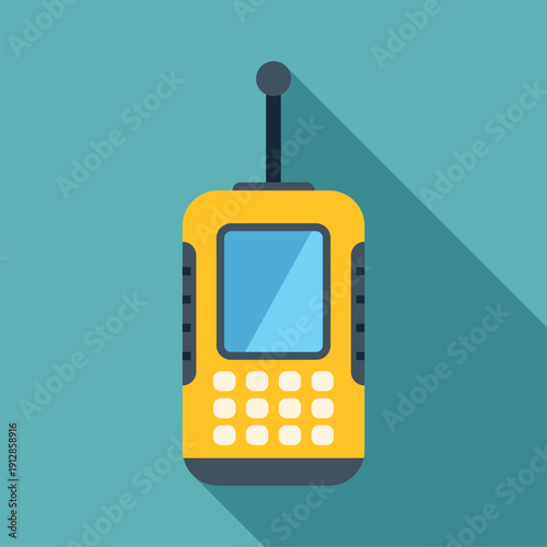 Yellow walkie talkie radio presenting an icon with long shadow