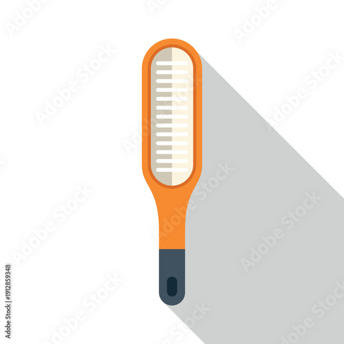 Orange scrubbing brush featuring white bristles and a dark handle, casting a long shadow