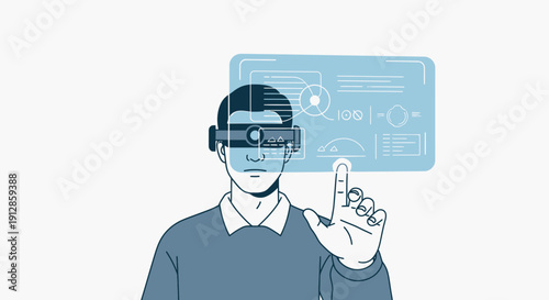 Man using VR headset interacting with futuristic holographic interface