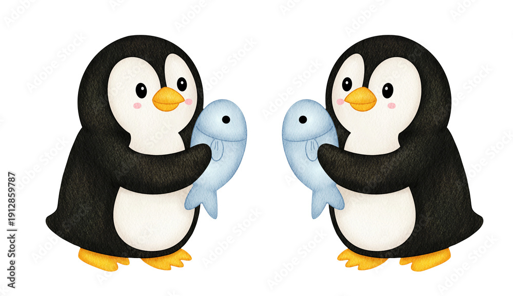 Obraz premium Transparent Penguins fishing