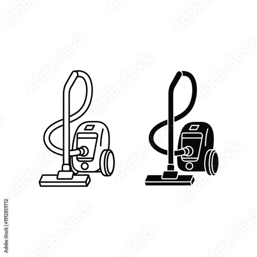 Two upright vacuum cleaners in contrasting positions for comparison.