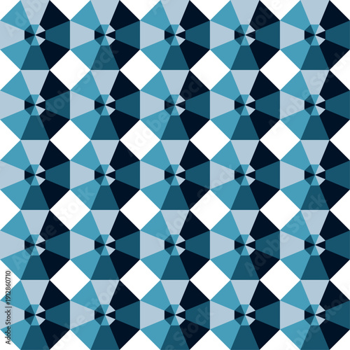Seamless geometric pattern of octagonal faceted crystal shapes top view in torquoise
