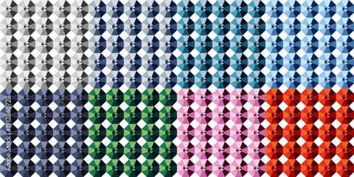 Set of seamless geometric pattern of octagonal faceted crystal shapes top view
