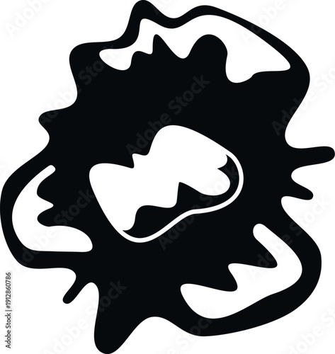 Abstract black monochrome ink blot forming an organic shape on a white background
