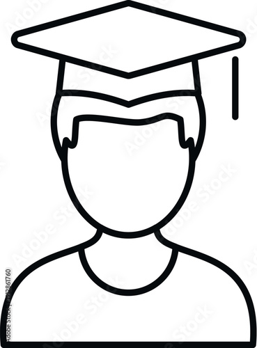 Outline icon representing student or graduate avatar with academic cap