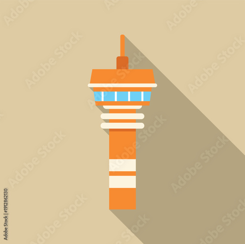 Картината върху платно Iconic orange observation tower building with an observation deck and long shado