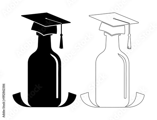 Graduation cap on bottle symbolizing education and celebration