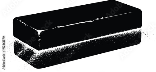 Silhouette of chalkboard eraser with granular chalk dust texture for school, education, cleaning tools, and vector illustration in black graphic style