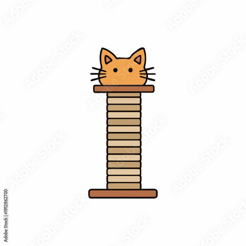 Orange Cat Head Peeking Over A Brown And Tan Scratching Post With A White Background
