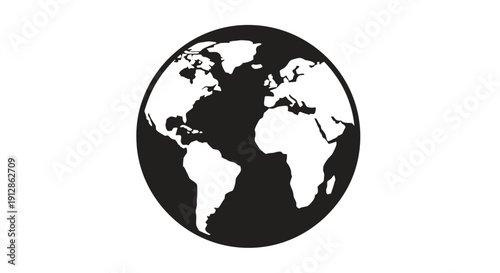 Black and White Globe Icon - World Map Silhouette