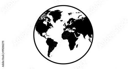 Black and White Earth Globe Icon Isolated on White Background