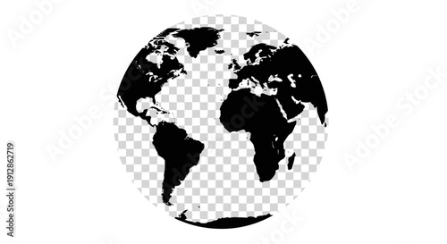 Black and White Globe Icon on Transparent Background
