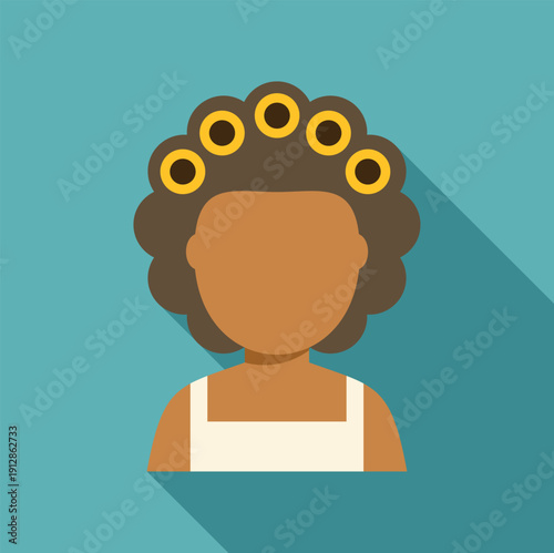 Woman's head with hair curlers on brown hair for beauty and hairstyle preparation