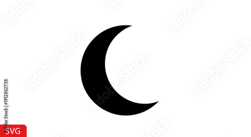 Black crescent moon icon on white background, simple vector graphic