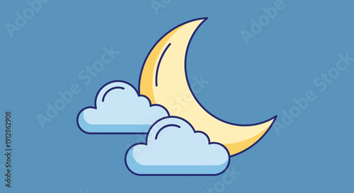 Crescent moon and clouds illustration on blue background