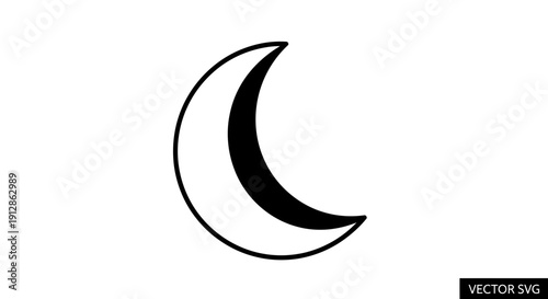 Crescent Moon Icon Simple Black and White Vector