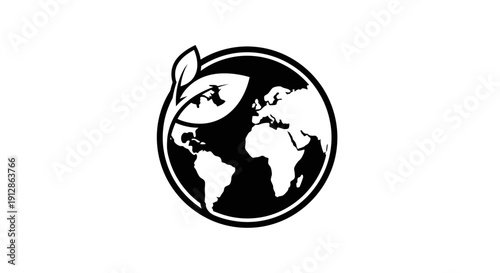 Eco Globe Logo: Earth with Growing Plant Sprout Icon