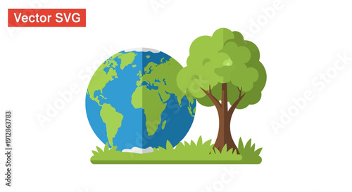 Ecology Earth Tree Grass Vector Flat Design