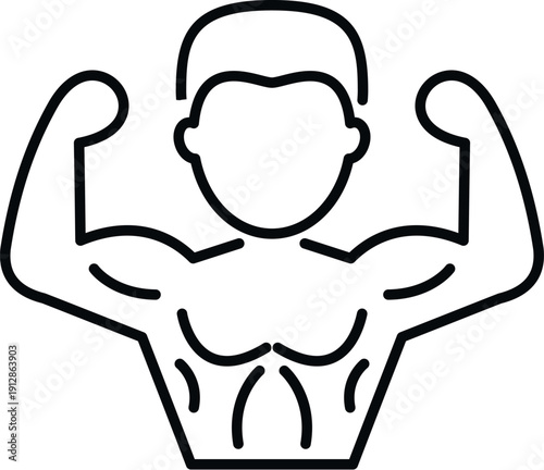 Man showing off biceps and abdominal muscles in a black outline icon style
