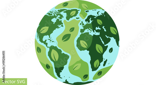 Green Earth with Leaves, Planet Save Nature Concept, Eco-friendly World