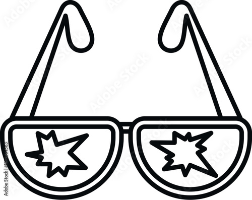 Eyeglasses showing damage with shattered lenses in a simple line art drawing