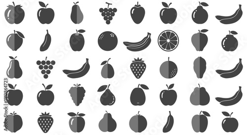 Fruit icons seamless pattern with healthy food silhouettes on white background.