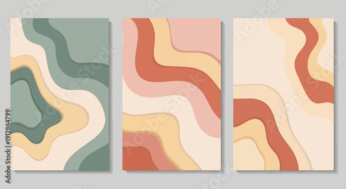 Abstract wavy shapes with soft color palette on canvas