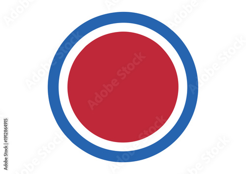 A red circle surrounded by blue and white rings viewed from the front