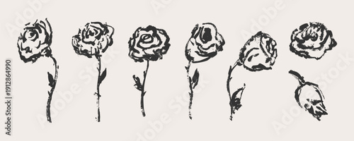 Принти на полотні A set of roses painted with a brush
