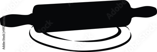 Silhouette of rolling pin on swirl design for baking, dough preparation, and culinary-themed graphic or logo illustrations
